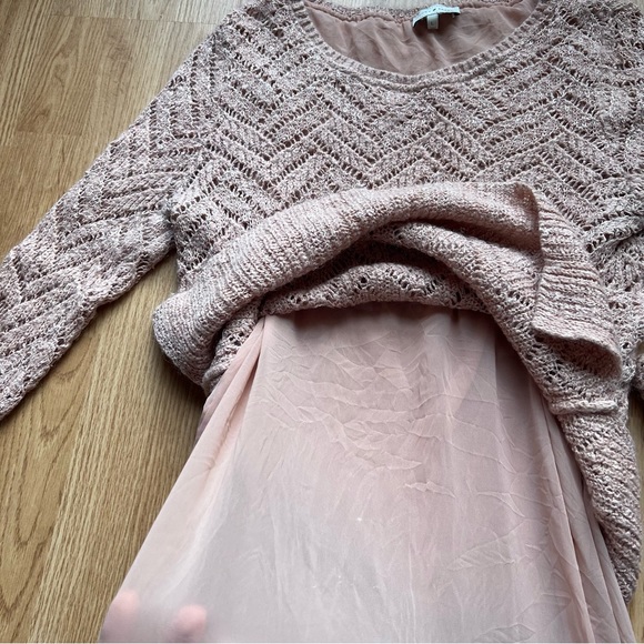 Lucky Brand cotton/mohair chevron sweater in beige pink with chiffon lining - Picture 10 of 12